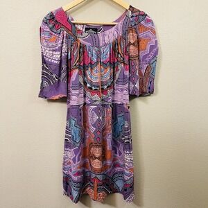 Angie Colorful Maximalist Summer Dress Short Purple Boho Hippie Artsy Size S